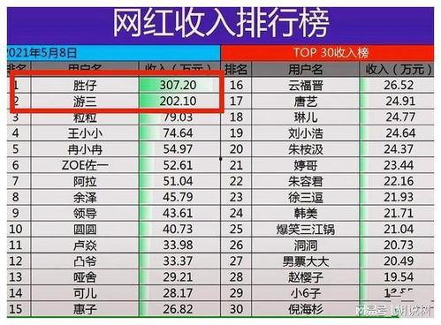 网红的收入排行,揭秘网络红人财富神话